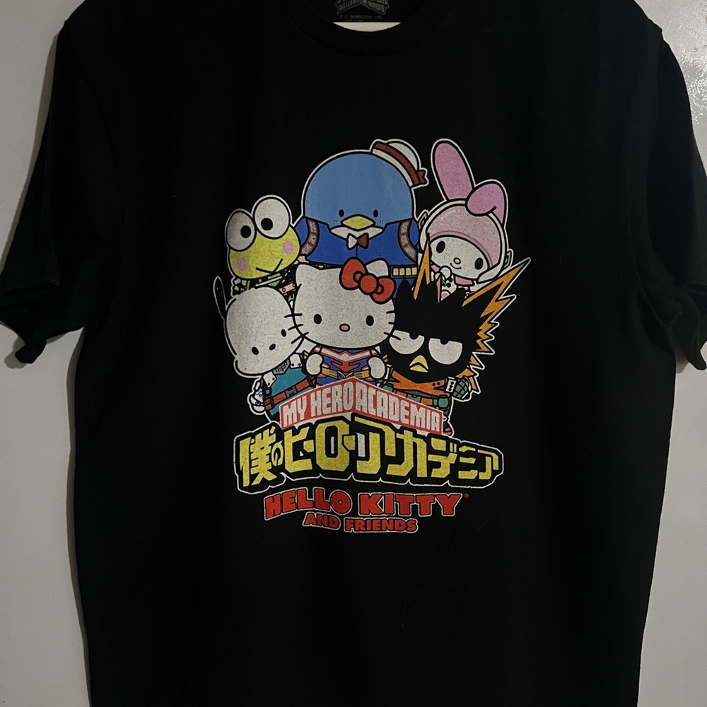 Black Graphic Tee with Anime Characters 5